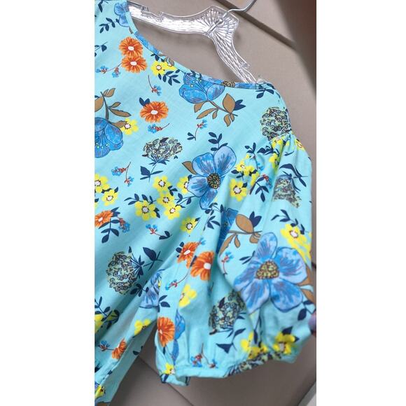 a.n.a. Tiered Short Cottage Dress 100% Cotton Floral Turquoise Blue Orange Sz 2X - Picture 11 of 12